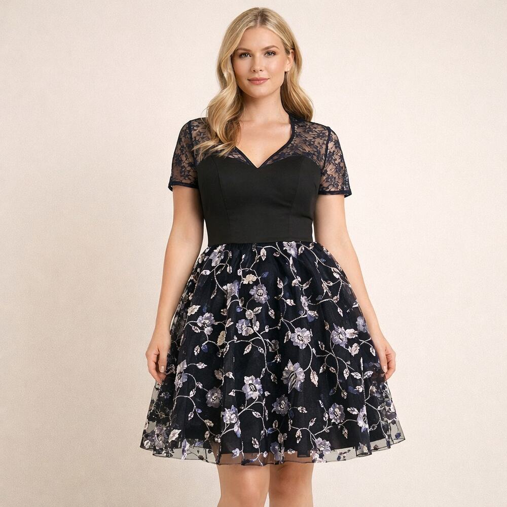 Eloquii Lace Floral Dress Cocktail Tulle Size 16 NWT